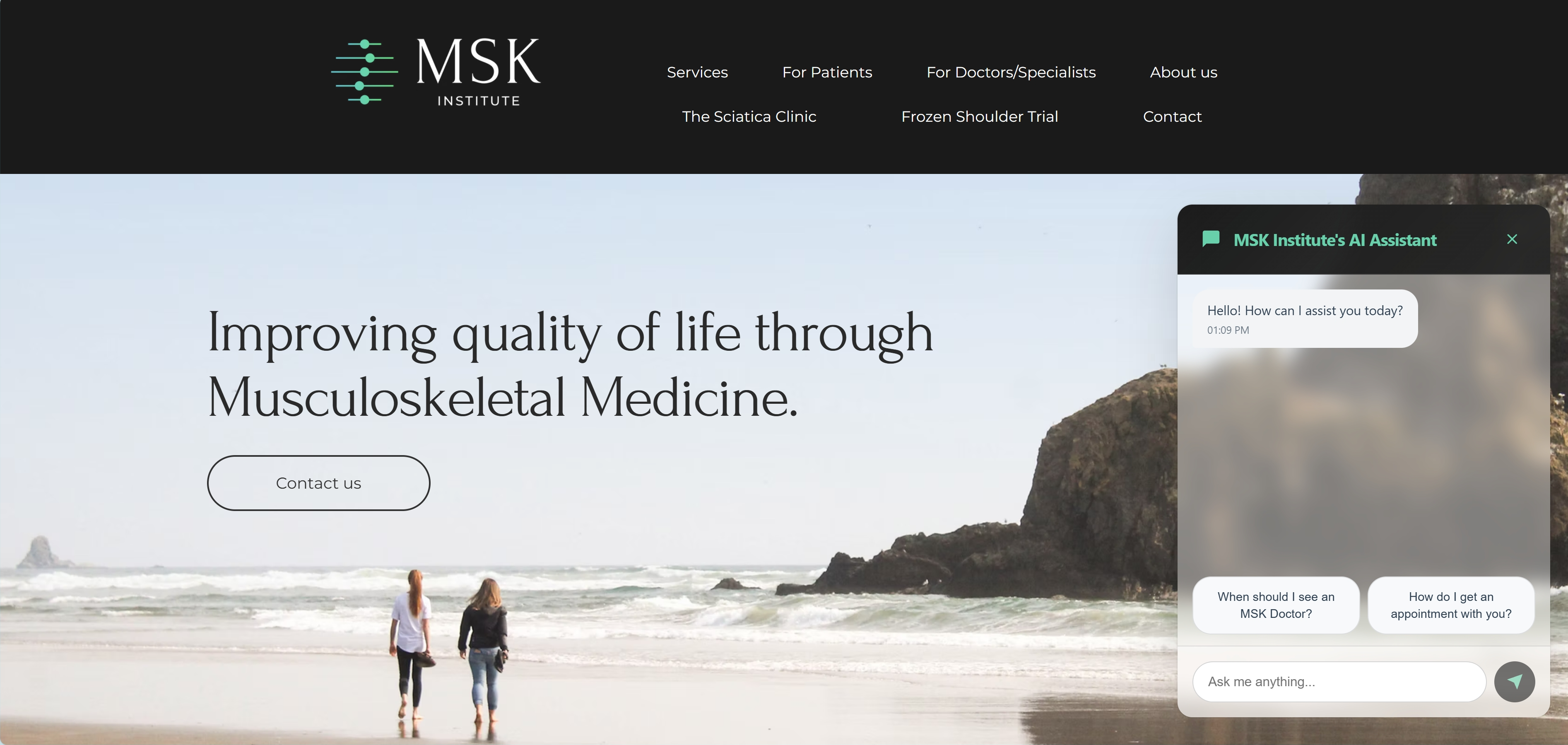 AI chatbot integrated into a clinic website